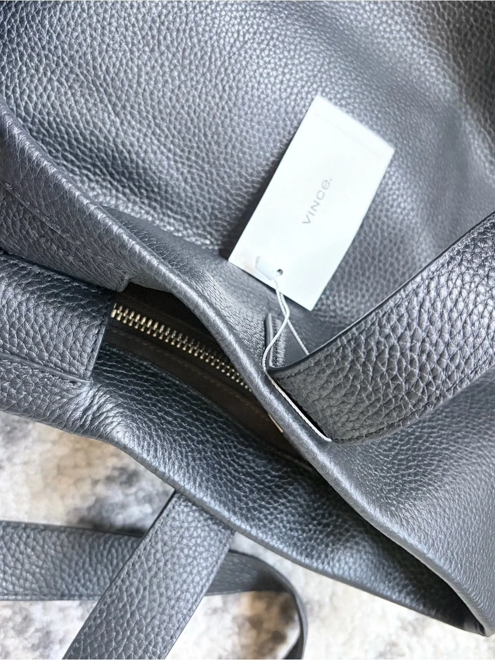 VINCE Black Pebbled Leather Tote Bag